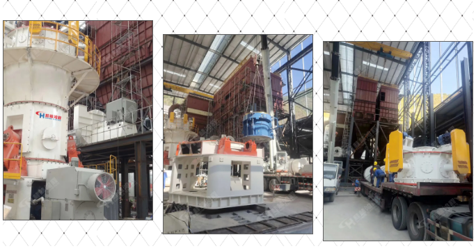 三臺HLMX1700碳酸鈣超細立磨運抵安裝現場 三臺HLMX1700碳酸鈣超細立磨運抵安裝現場